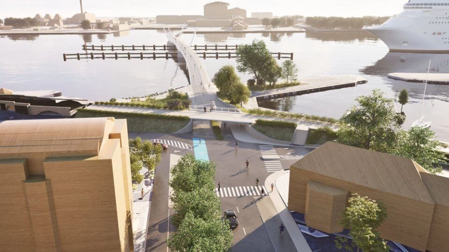 Visualisering af mulig cykelbro mellem Refshaleøen og Langelinie.