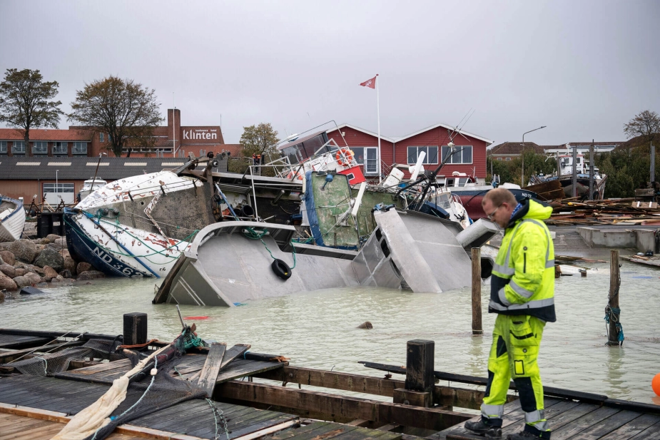 Sådan så det ud på Rødvig Havn på Stevns i oktober 2023 efter voldsomt vejr med oversvømmelser. (Arkivfoto).