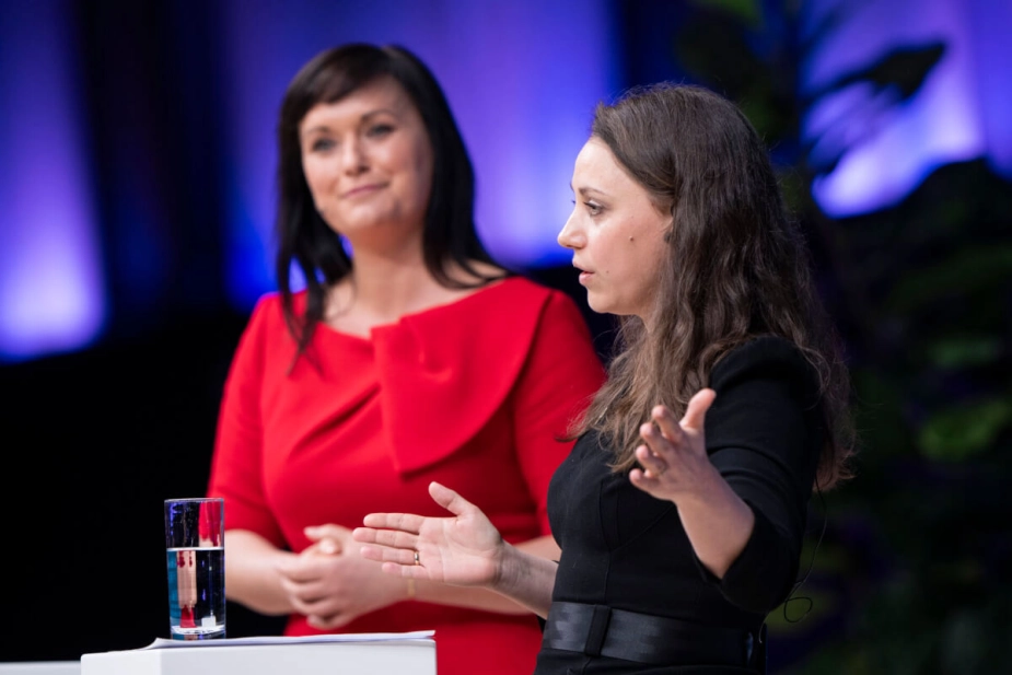 KL's formand for sundhedsudvalget Sisse Marie Welling (SF) i en debat med sundhedsminister Sophie Løhde (V) til KL's kommunalpolitisk topmøde i marts i Aalborg.