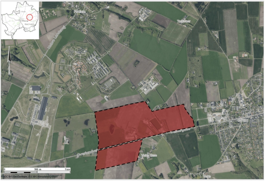 I dag er sidste frist for at ansøge om at blive en af de fem statsligt udpegede industriparker. Her ses Viborg Kommunes forslag til en industripark i den nordøstlige del af kommunen.