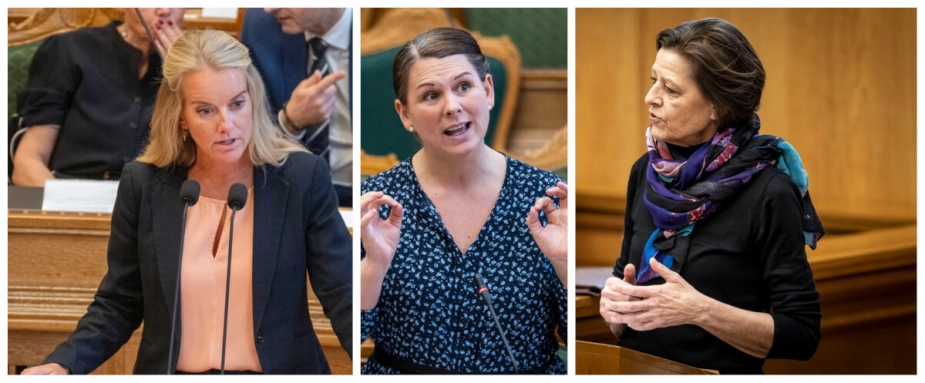 De tre ældreordførere Pernille Vermund (LA, t.v.), Mette Abildgaard (K, midt) og Kirsten Normann (SF) i folketingssalen.