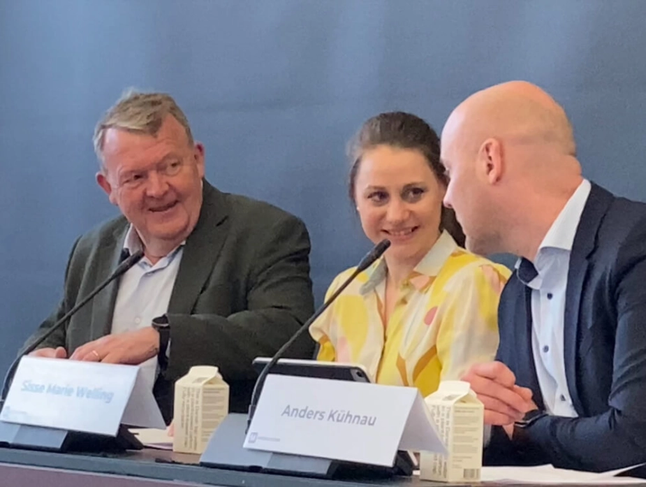 Politisk leder Lars Løkke Rasmussen (M) til Moderaternes sundhedskonference 19. april på Christiansborg i panel med KL's formand for sundhedsudvalget Sisse Marie Welling (SF) og formand for Danske Regioner Anders Kühnau (S). Det var til denne konference, Løkke præsenterede partiets nye sundhedsudspil.
