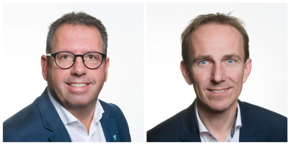 Christian Hem (tv.) og Michael Krogsgaard (th.) stiller op som borgmesterkandidater for Venstre i Jammerbugt Kommune.