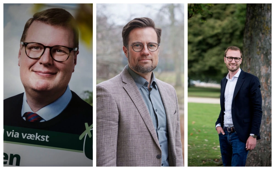 S-borgmester Peter Rahbæk Juel (i midten) lykkedes med at få fem andre partier, heriblandt De Konservative og Søren Windell (tv.), med i budgetaftalen for 2025, mens Venstre og borgmesterkandidat Christoffer Lilleholt (th.) står udenfor.