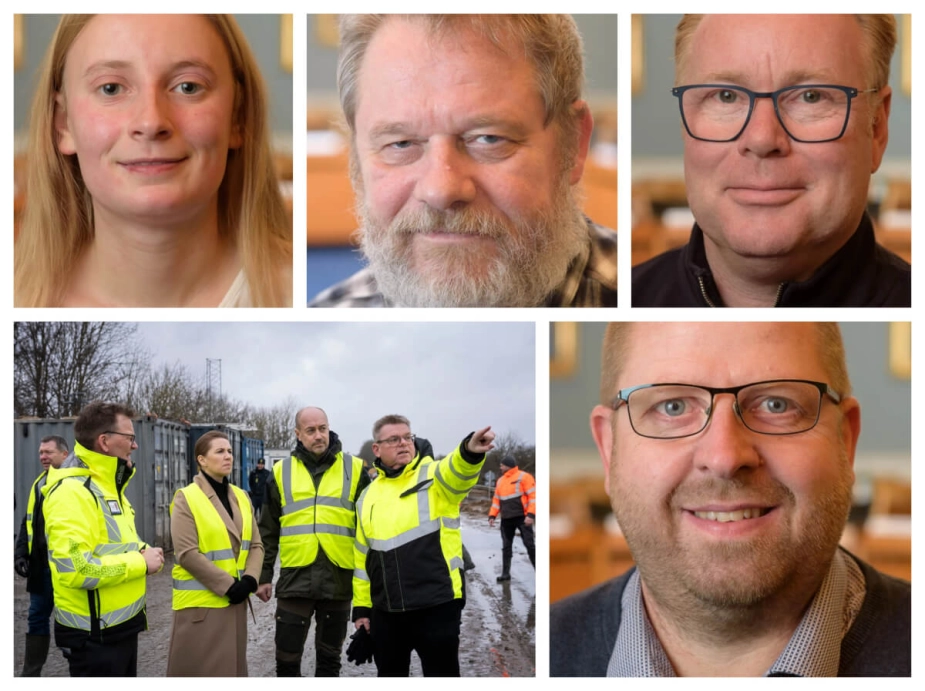 Frida Valbjørn, Bjarne Overmark, Erik Bo Andersen og Anker Boje er blandt de byrådsmedlemmer, der bragte Nordic Waste på den politiske dagsorden i 2022 og i særdeleshed i foråret 2023. Borgmester Torben Hansen (th. på billedet fra statsministerbesøget) afviser, at kommunen ikke reagerede på byrådets bekymringer.