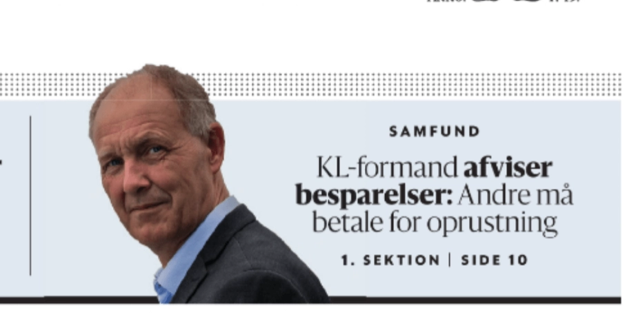 Berlingske bringer i dag en artikel, hvor avisen stiller KL til ansvar for, at organisationen ikke er klar til at skære 10 milliarder ri den kommunale service for at skaffe penge til oprustning.