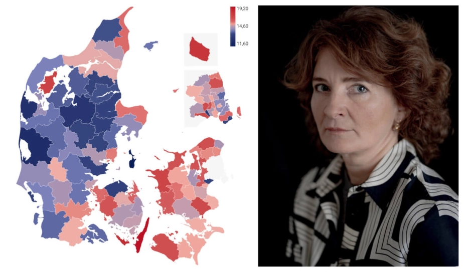 Kommunaldirektør i Bornholms Regionskommune Sine Sunesen vil uddanne lederne bedre og sikre sig, at de følger politikker og handleplaner for sygefravær. De kommunalt ansatte på Bornholm (indsat på kortet) har et sygefravær, der er væsentligt over gennemsnittet.