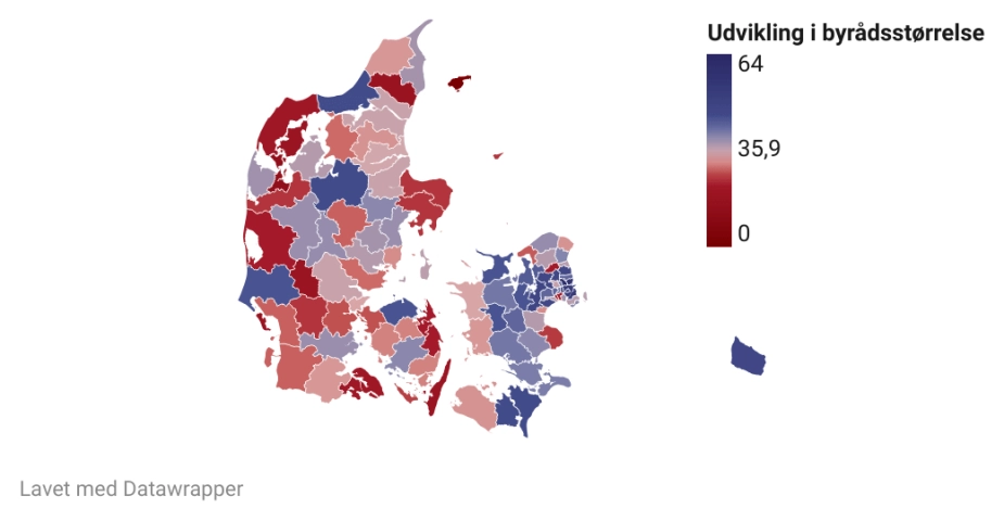 Der er flest kvindelige byrådsmedlemmer og borgmestre i Østdanmark.