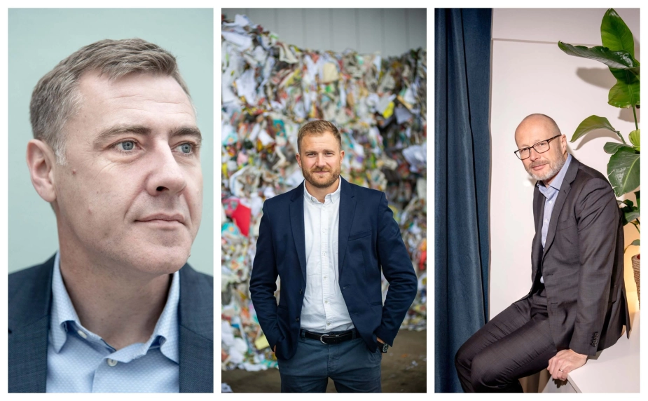 Panelet i debatten på Folkemødet om affaldssorteringens byrder og goder bestod af Henrik Grand Petersen (tv.) fra Affalds- og Ressourceindustrien, Jens Bomann Christensen, direktør i Brancheforeningen Cirkulær og Martin Ågerup (th.) fra 1spand.nu samt Christina Busk, miljøpolitisk chef i Plastindustrien.