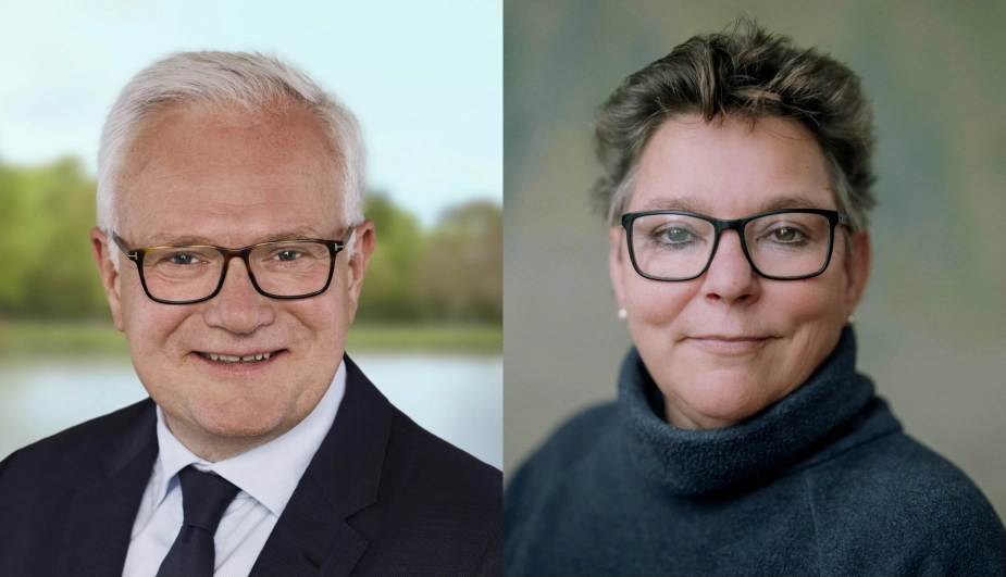 Venstres viceborgmester Jens Kloppenborg (tv) har politianmeldt ledere i kommunen. K-borgmester Ann Sofie Orth (th) har tillid til ledelsen og afventer politiets undersøgelse med "sindsro."