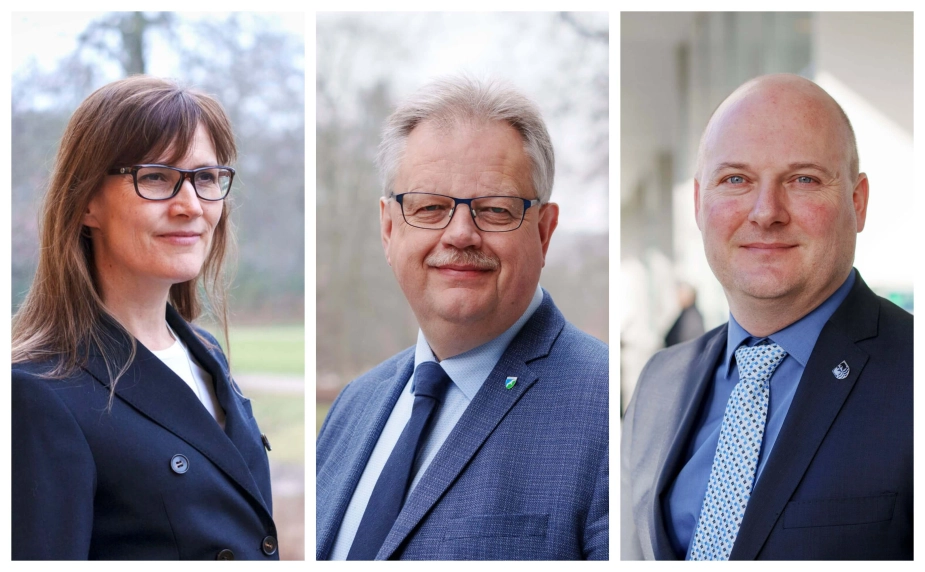 Tre borgmestre, der har været med til at forbedre likviditeten i 2024. Fra venstre Benedikte Kiær (K) fra Helsingør, Mogens Christen Gade (V) fra Jammerbugt og Ole Vive (V) fra Faxe.