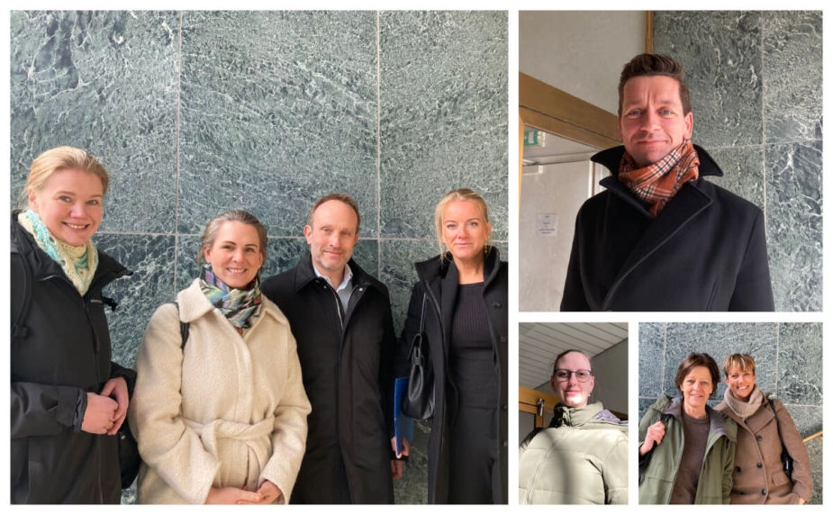 Fra venstre ældreordfører Marlene Harpsøe (DD), Mette Abildgaard (K), politisk leder Martin Lidegaard (R) og ældreordfører Pernille Vermund (LA) dukkede op til ældrelovsforhandlingerne sammen. Derudover var udlændinge- og integrationsminister Kaare Dybvad (S), ældreordfører Fie Hækkerup (S) og de to SF'ere ældreordfører Kirsten Normann Andersen og kommunalordfører Theresa Berg Andersen også inde til forhandlingerne, som startede klokken 12 torsdag.