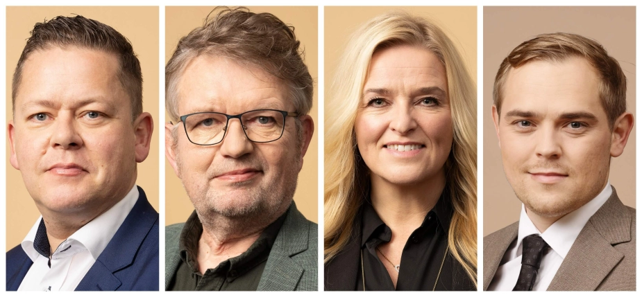 De fire kommunalordførere uden for regeringen, som deltog i høringen om fremtidens kommunale økonomi, var set fra venstre Dennis Flydtkjær (DD), Karsten Filsø (SF), Lise Bertelsen (K) og Carl Andersen (LA).