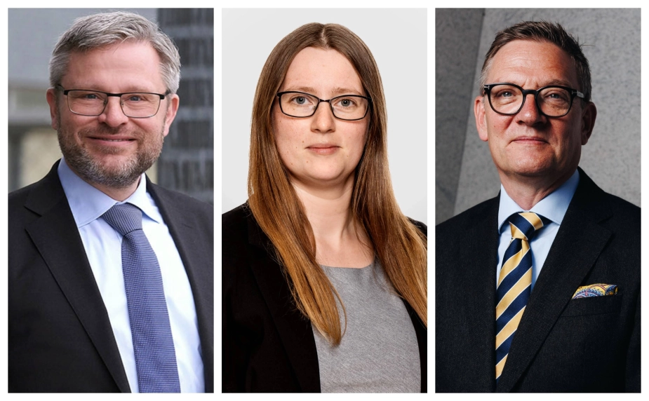 De tre økonomer Las Olsen fra Danske Bank (t.v.), Sofie Holme Andersen fra AE-rådet og Otto Brøns fra Cepos er blevet spurgt, om det er en god eller dårlig idé at hæve anlægsloftet i kommunerne til brug for klimasikring.