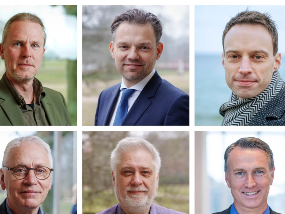 Seks borgmestre har sendt et fælles brev om tab på grundskyld. Det drejer sig om Henning Urban Dam (S) fra Stevns (ø.tv.), Michael Vindfeldt (S) fra Frederiksberg, Anders Wolf Andresen (SF) fra Hvidovre (ø.th.), H.C. Østerby (S) fra Holstebro (n. tv.), Hans Stavnsager (S) fra Faaborg-Midtfyn og Carsten Rasmussen (S) fra Næstved (n. th.).