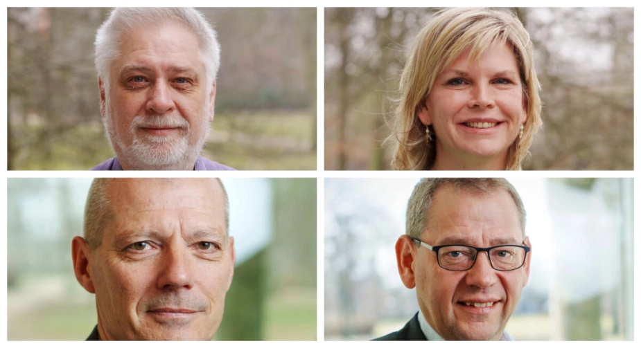 Øverst tv, Hans Stavnsager (A), øverst tv, Pernille Beckmann (V), nederst th, Ole Vind (V), nederst th, Karsten Längerich (V).