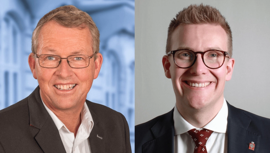 NB-Kommune vurderer, at slaget kommer til at stå mellem V-borgmester Klaus Hansen (tv.) og De Konservatives Andreas Karlsen (th.).