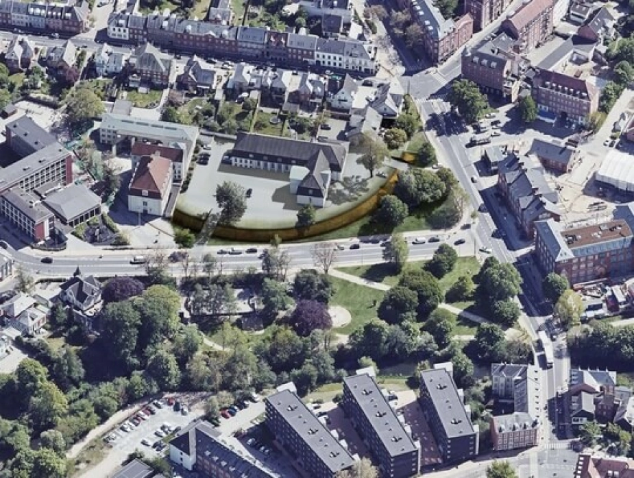 Her ses en illustration af, hvordan ringborgen vil blive synlig midt i det centrale Odense.