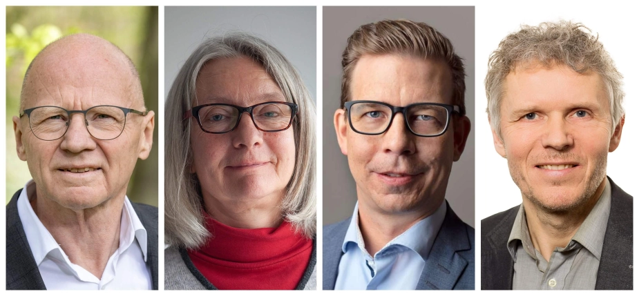 Fra venstre: Jan Nielsen, direktør i Senior og Omsorg i Aalborg Kommune, Anne Liveng, lektor ved Roskilde Universitet, Torben Hollmann, centerchef for Sundhed og Ældre i Næstved Kommune og Ulf Hjelmar, professor MSO hos Vive.