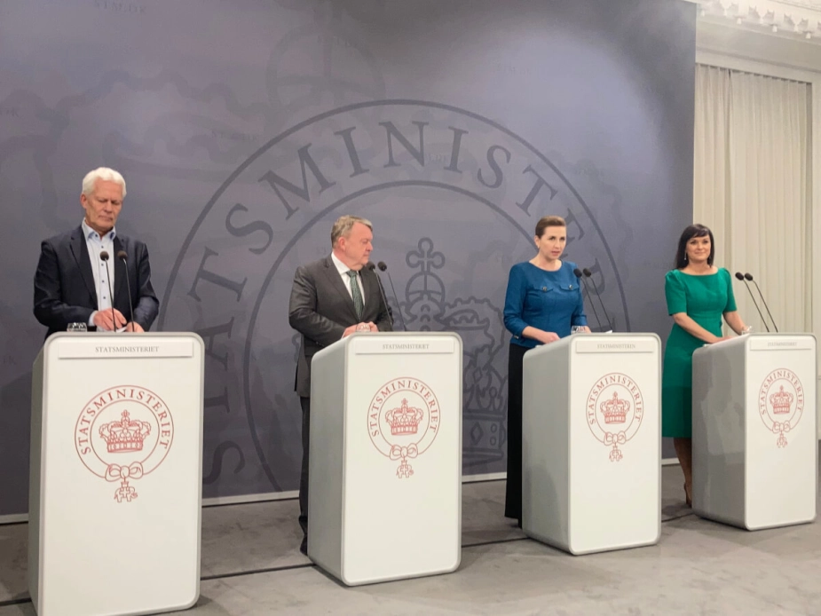 Sundhedsstrukturkommissionen blev offentliggjort 28. marts 2023 i Statsministeriet af kommissionsformanden Jesper Fisker (t.v.), udenrigsminister Lars Løkke Rasmussen (M), statsminister Mette Frederiksen (S) og indenrigs- og sundhedsminister Sophie Løhde (V).