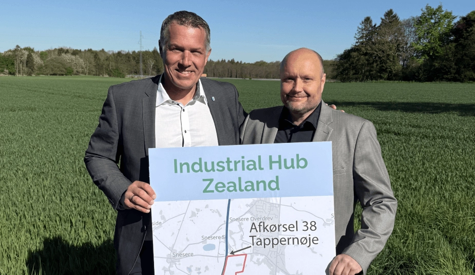 Borgmester Michael Seiding Larsen (V), Vordingborg Kommune, og borgmester Kenneth Sørensen (V), Næstved Kommune, skal samarbejde om industripark.