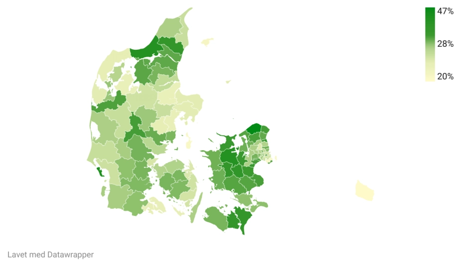 Andelen af kommunale opgaver, der har været konkurrenceudsat, er generelt højest på Sjælland, hvis man ser bort fra hovedstadskommunerne.