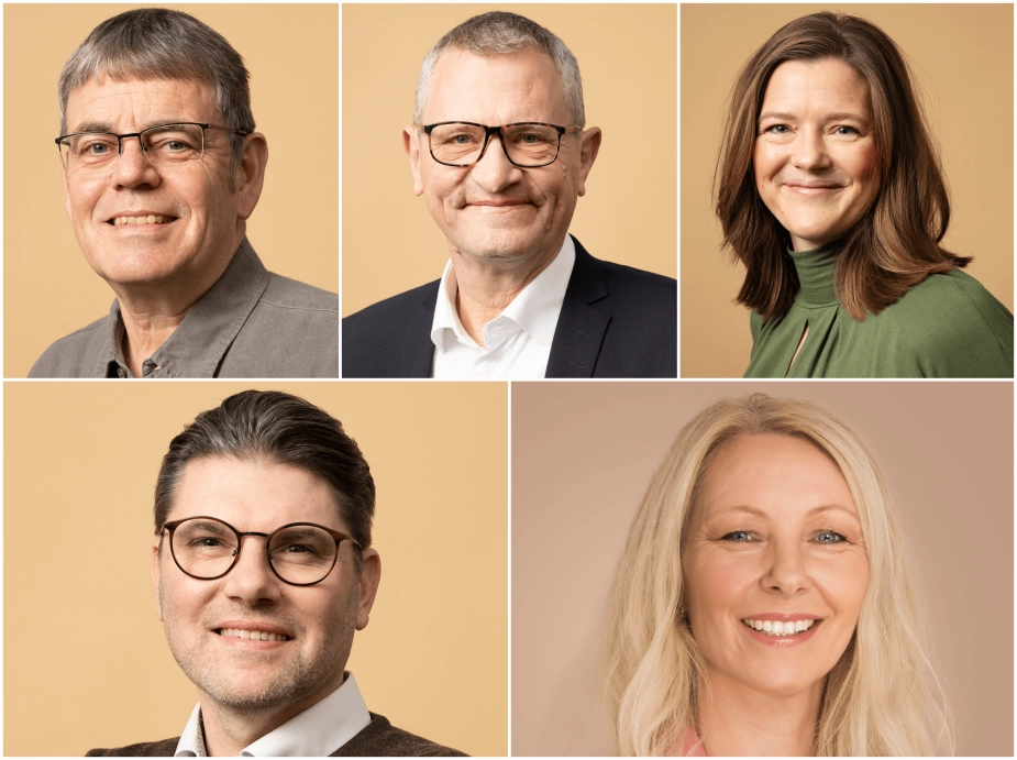 Fra venstre er Søren Egge Rasmussen (EL), Henrik Frandsen (M), Marianne Bigum (SF), Mads Fuglede (DD) og Dina Raabjerg (K).