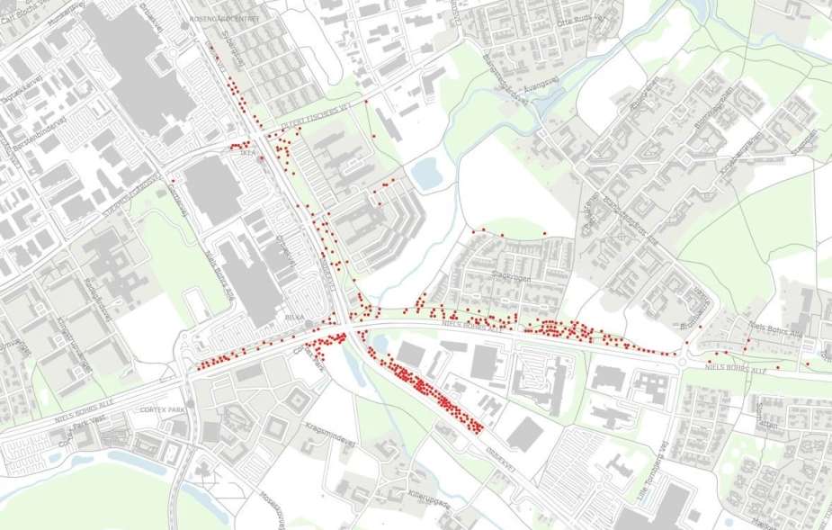 Odense har offentliggjort kortet her, hvor man kan se spredningen af larven, hvor man har fundet 800 reder.