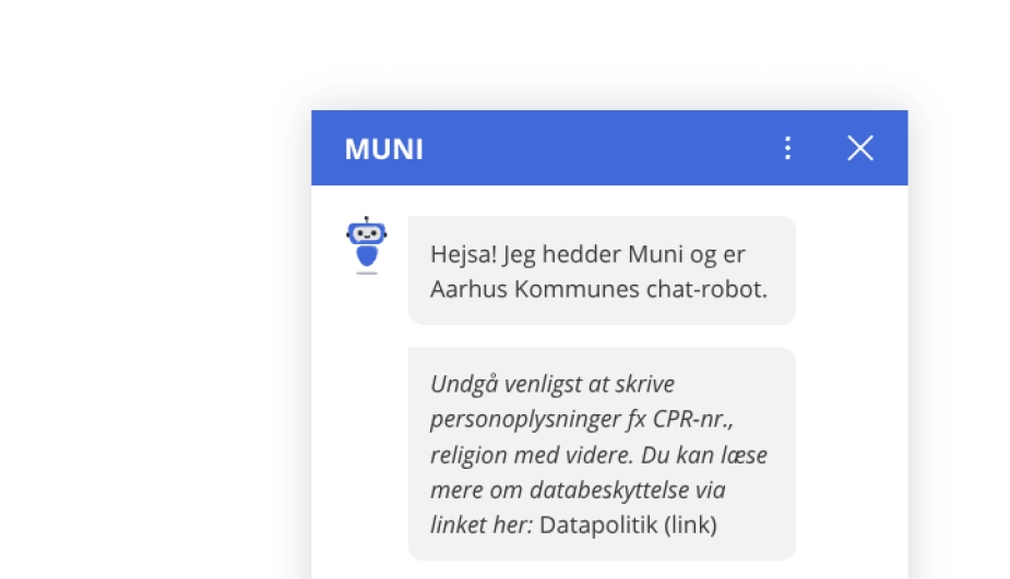Godt halvdelen af kommunerne har chatbotten Muni, som svarer på spørgsmål fra borgere, hvis svarene ligge tilgængeligt på hjemmesiden, hvilket sparer mange ressourcer for medarbejderne.