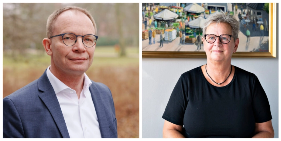 Siddende Thisted borgmester Niels Jørgen Pedersen (V) og tidligere borgmester Ulla Østergaard (S) ser forskelligt på, om det er en god idé at skifte navn til Thy Kommune.