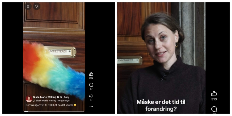 Sidse Marie Welling gik teasede i går for sin udmelding med da hun tog afstøveren frem gav skiltet til overborgmesterens kontor en rengring og konstaterede, at "der trænger vist til frisk luft på det kontor."